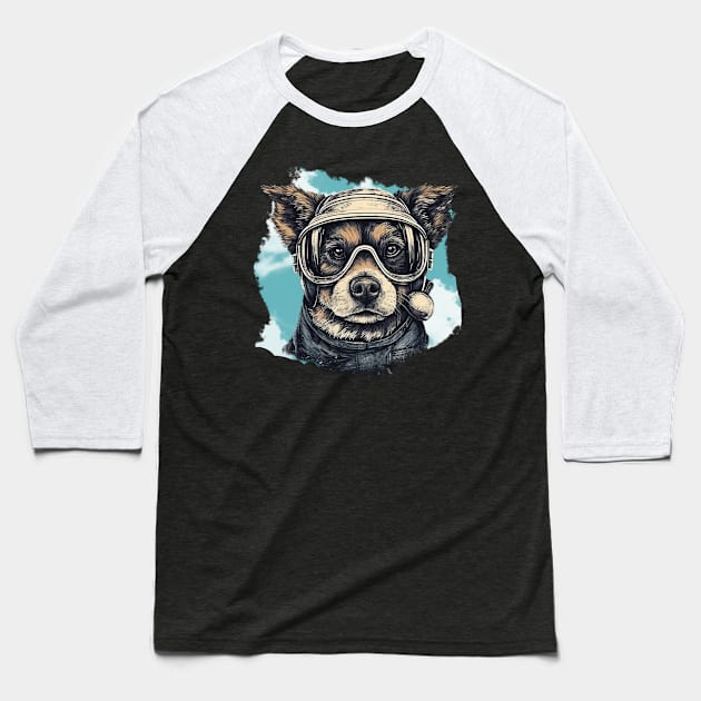 Aviator dog Baseball T-Shirt by GreenMary Design